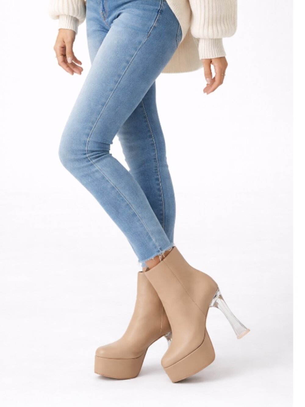 Black Suede Studio Ankle Boots Nude 5โ Heel Acrylic EU 38 / US 8 /1.5โ Platform - Picture 2 of 13